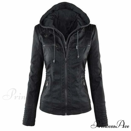 Hooded Leather Jacket Black / XS
