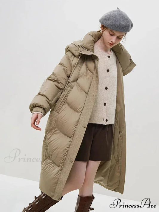 Hooded Long Thick Winter Khaki Temperament Detachable Cozy Stylish Coat