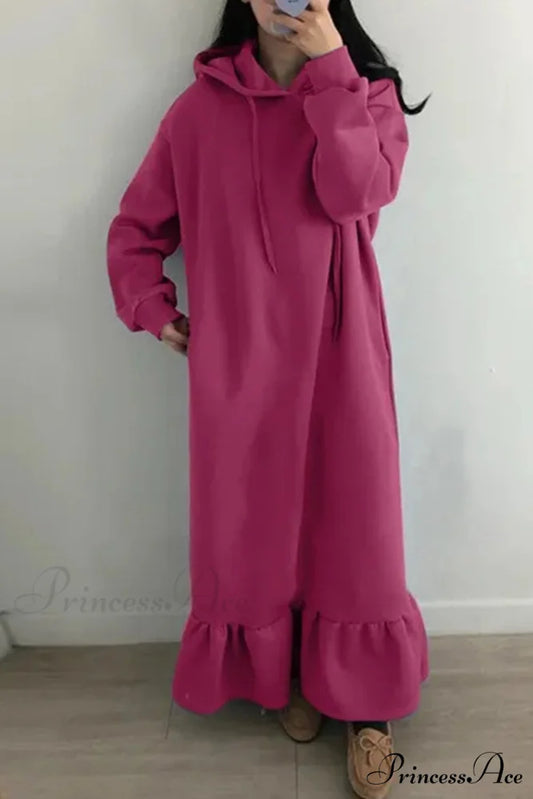 Hoodie Fishtail Sweatshirt Dress Rose / S