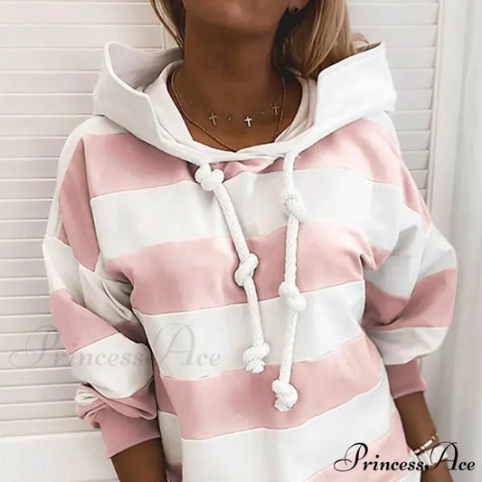 Hoodie Striped Women’s Casual Pullover Sweatshirt Pink / S