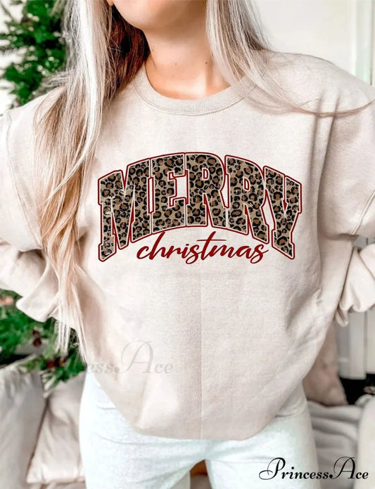 Hot Fashion Leopard Print Marry Christmas Outdoor Recreation Hoodie creamy-white / S Christmas Hoodies-L