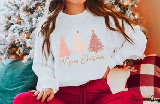 Hot Sale Marry Christmas Individuality Slogan Cotton Pink Tree Christmas Hoodie WHITE / S Christmas Hoodies-L