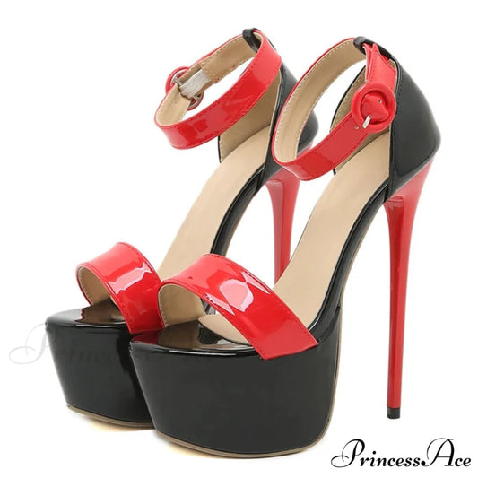 Hot-Sales Summer Sexy 17CM Sandals High-HeelsFashion Open-Toe Buckles Nightclub Party Black High Heel Black red / 35