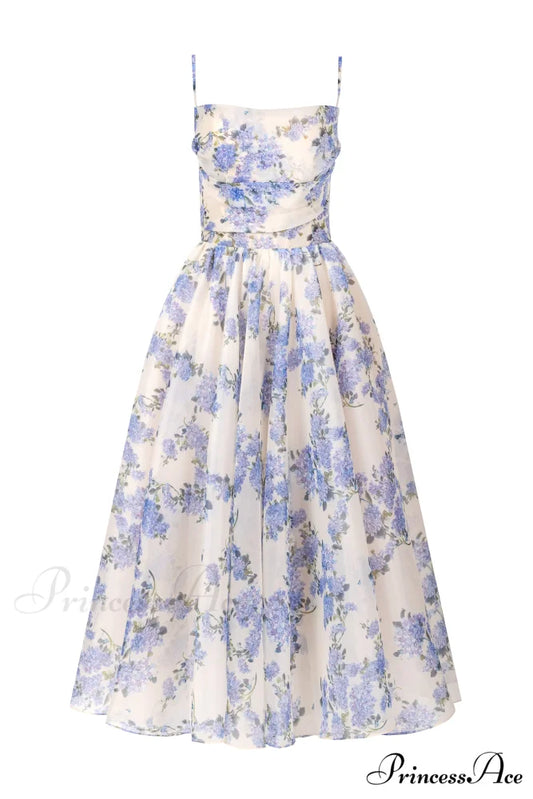 Hydrangea Spaghetti Stylish Strap Midi Dress XXS / Hydrangea
