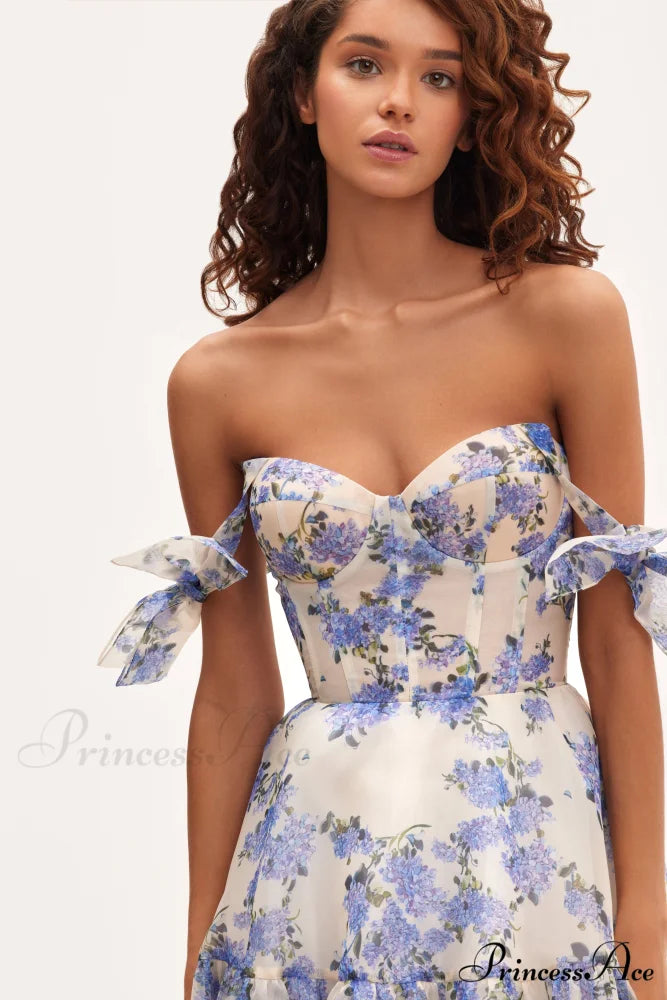 Hydrangea Tender Floral Charming Maxi Tie-Strap Dress