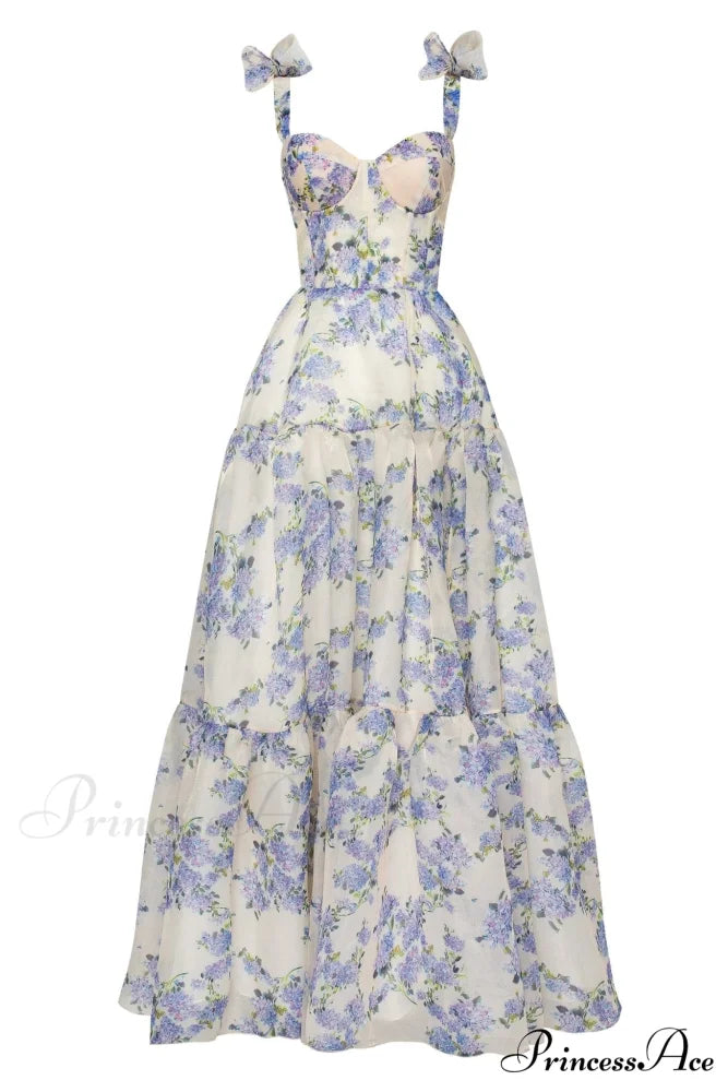 Hydrangea Tender Floral Charming Maxi Tie-Strap Dress XXS / Hydrangea