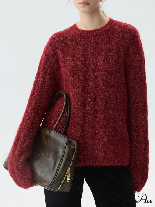 Identify the crimson Circular Neck Baggy Sweater Red / XS swraters-241228