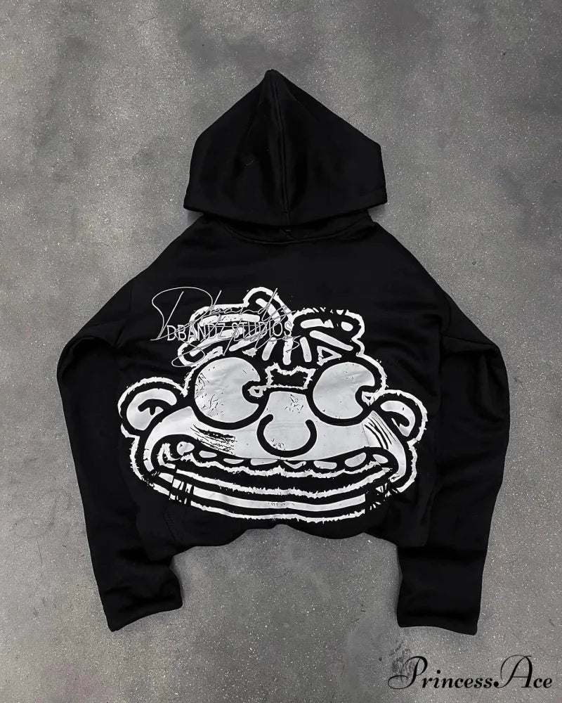 Illustrated Graphic Printed Hoodie black2 / S hoodies-241228