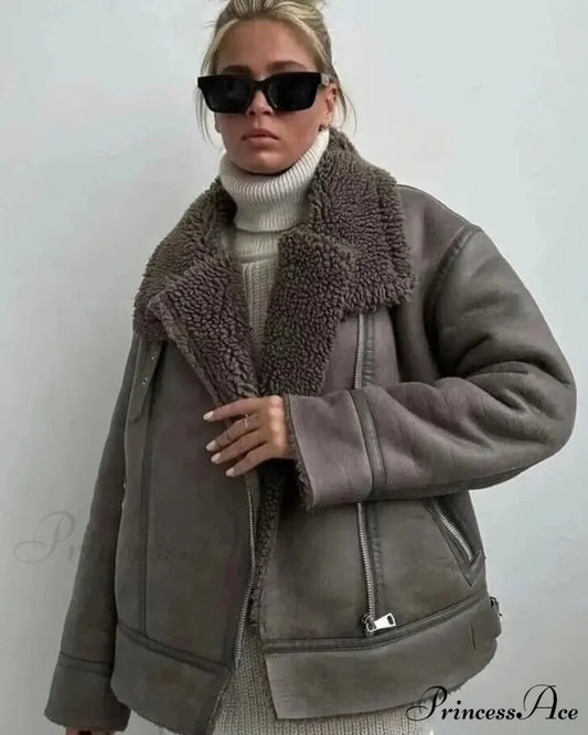 Imitation Fur Collar Extended Sleeve Informal Overcoat grey / XS overcoats-241228