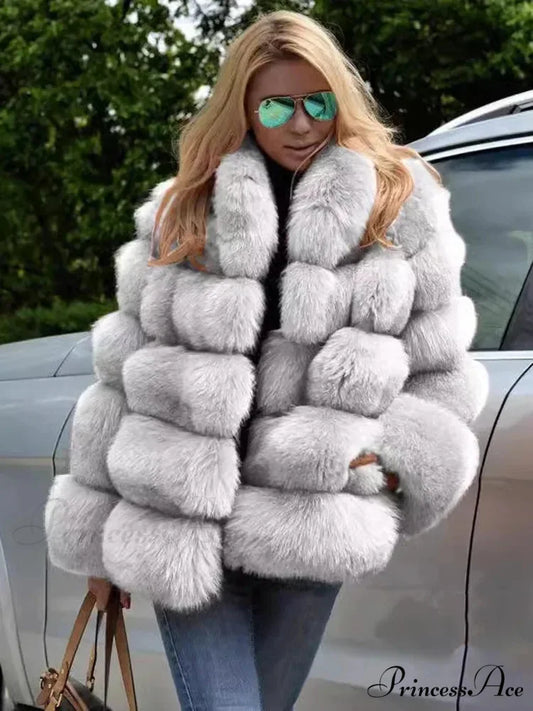 Imitation Fur Patchwork Bunny Fur Overcoat White / S overcoats-241228