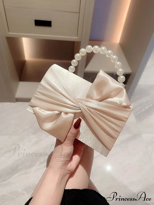Imitation Pearl Blossom Marriage Evening Clutch Bag Beige / S clutchbag-250126