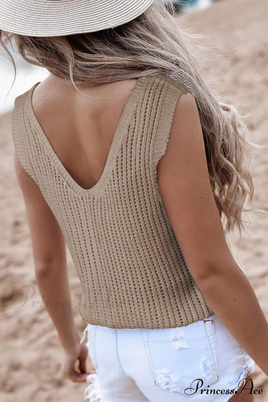 in V Knit Top Neck Tank Khaki
