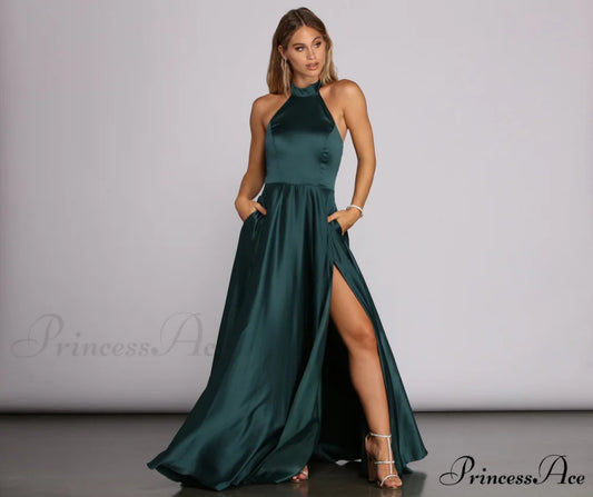 India Satin Stylish Tie Neck Gown GREEN / 1