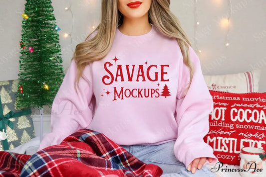 Individuality Savage Mockups Stylish Comfy Crew Neck Party Christmas Hoodie Pink / S Christmas Hoodies-L