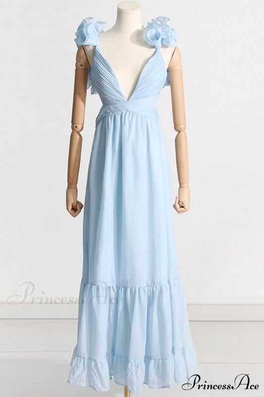 Indy Elegant Chiffon Dress S / Blue