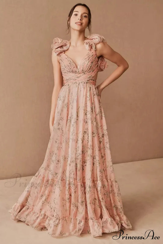 Indy Elegant Chiffon Dress S / Pink