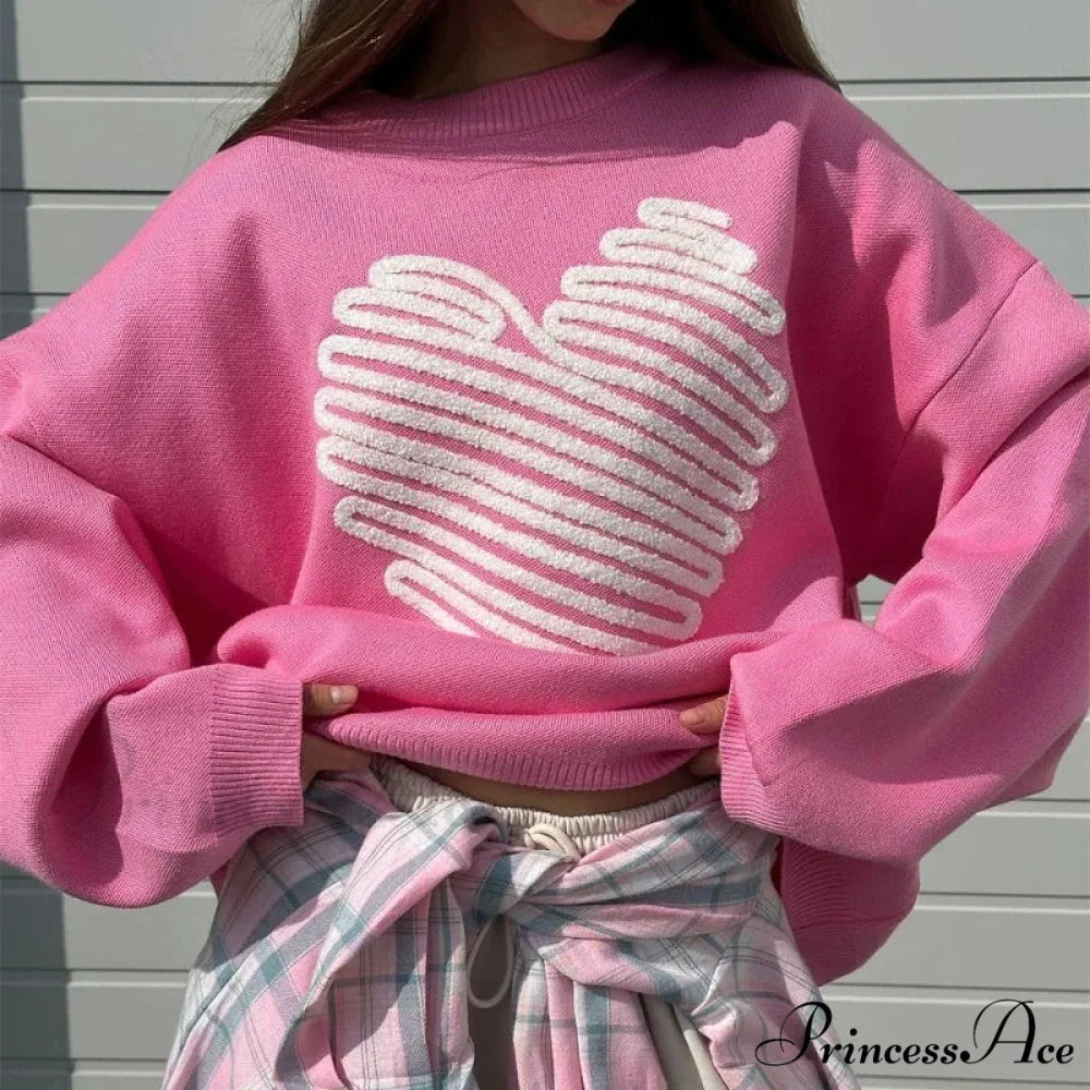 Informal Affection Print Round-neck Extended Sleeve Sweater swraters-241228