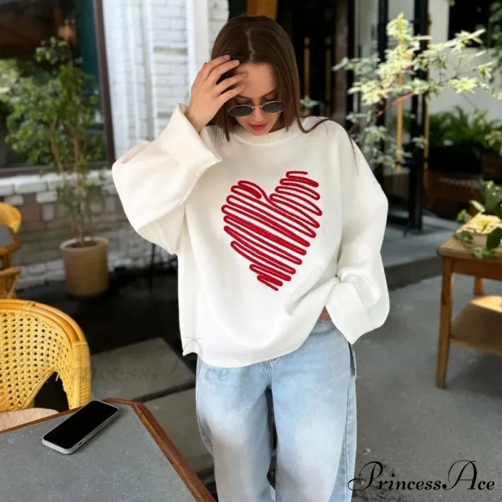 Informal Affection Print Round-neck Extended Sleeve Sweater swraters-241228