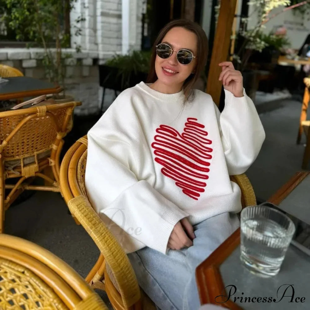 Informal Affection Print Round-neck Extended Sleeve Sweater swraters-241228