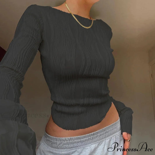 Informal Gathered Extended Sleeve Top Jumper Black / S swraters-241228