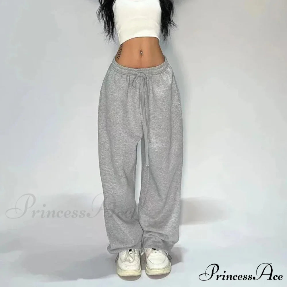 Informal Gray Broad Leg Sweatpants Trousers pants-241228
