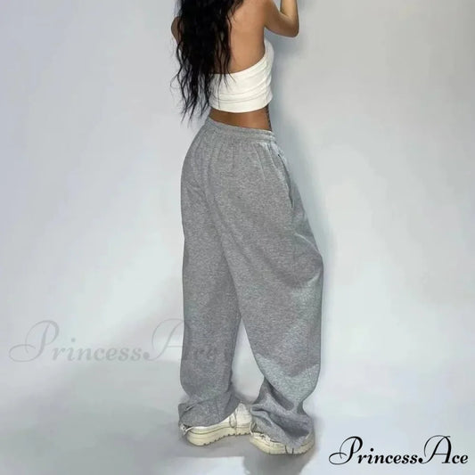 Informal Gray Broad Leg Sweatpants Trousers pants-241228