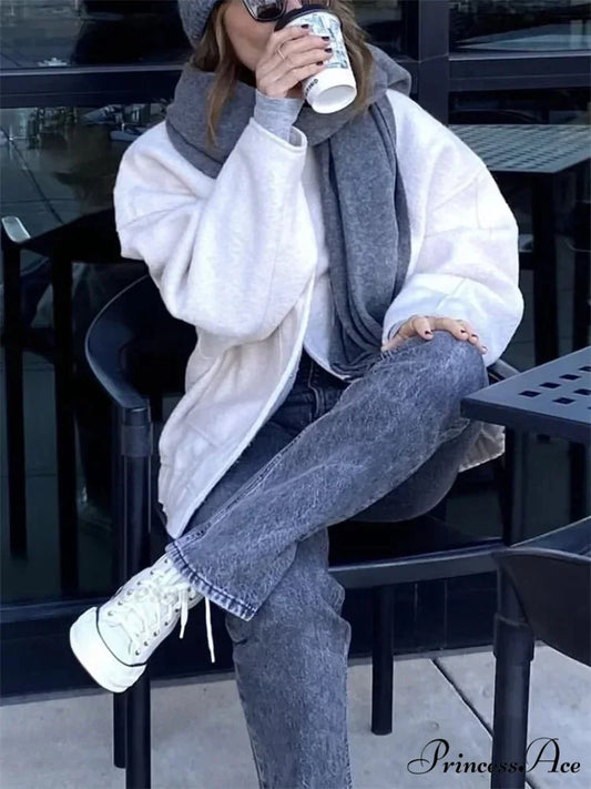 Informal Gray Cozy Baseball Jacket Overcoat Beige / S overcoats-241228