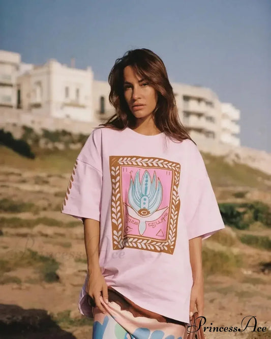 Informal Lotus Peepers Graphic T-shirt pink / S t-shirt-250223