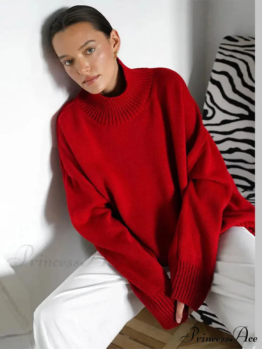 Informal Monochromatic Extended Sleeve Jumper Red / S swraters-241228