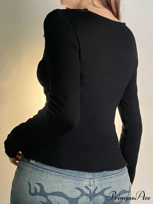 Informal Patchwork Lace Slender V-Neck Extended Sleeve Knit Top knittop-250126