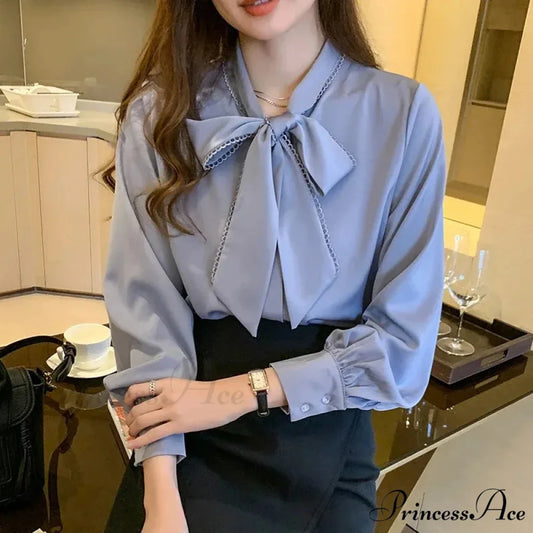 Informal Sophisticated Silk Chiffon Navy Top blouse-250126