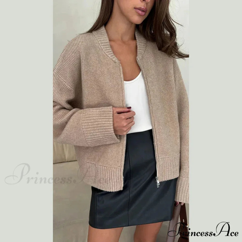 Informal Strong Narrow Zipper Cardigan Khaki / S cardigans-241228