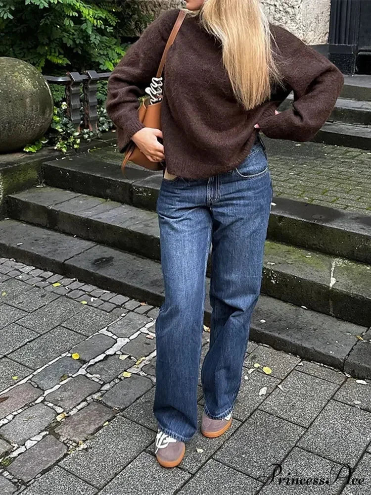 Informal Vintage Extended Sleeve Pullover swraters-241228