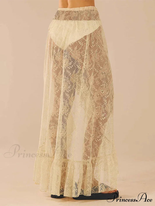 Irregular Frill Lace Form-Fitting Summer Beach Y2K Long Skirt skirt-250126