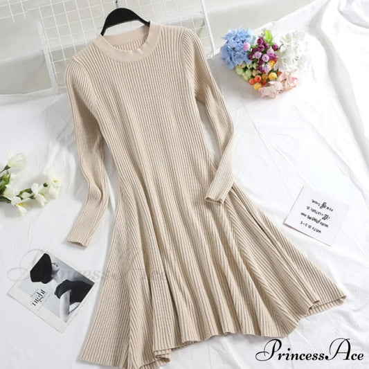 Irregular Hem Casual Dress Beige / One Size