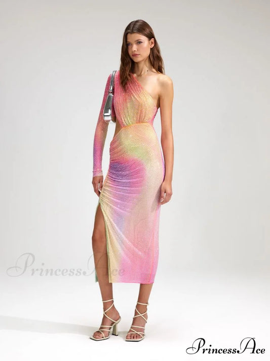 Irregular Off-The-Shoulder Vibrant Luxury Prom Gown pink / XS promdress-250223