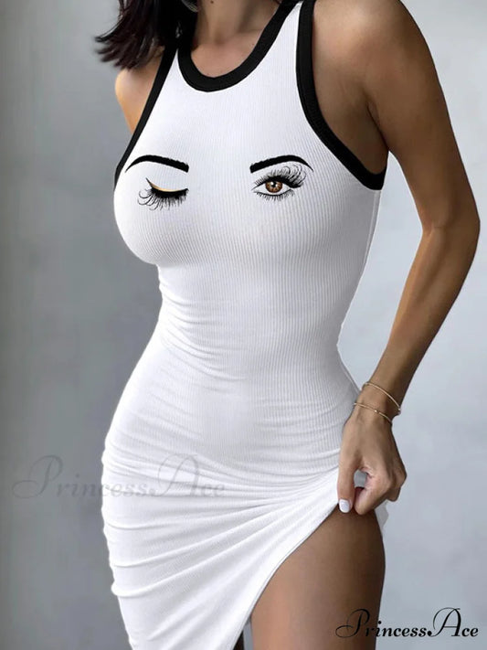 Irregular Slash Black Trendy Cropped Tank Top White / S