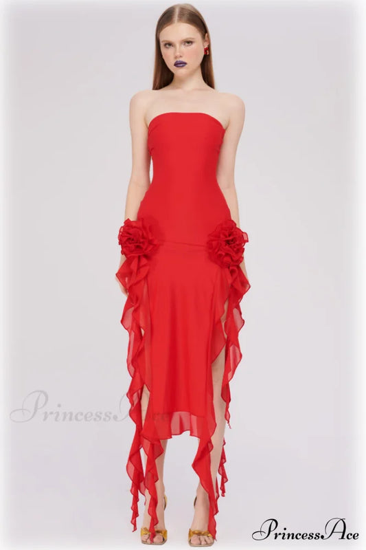 Irregular Tulle Stylish Bandeau Dress