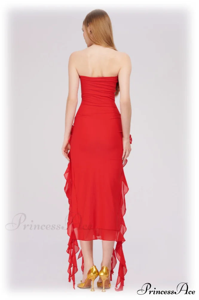 Irregular Tulle Stylish Bandeau Dress