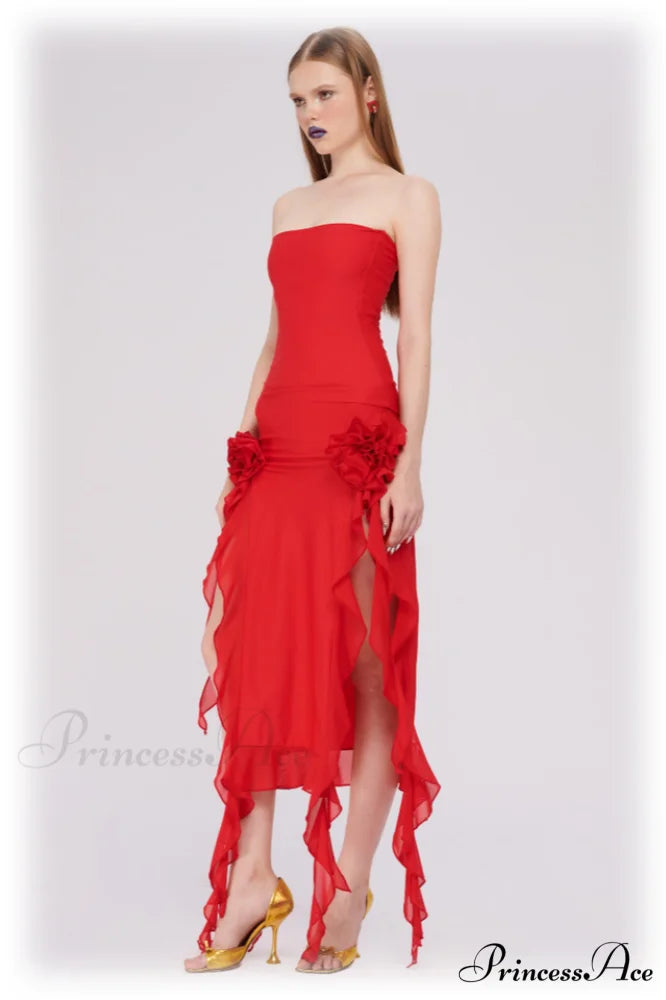 Irregular Tulle Stylish Bandeau Dress