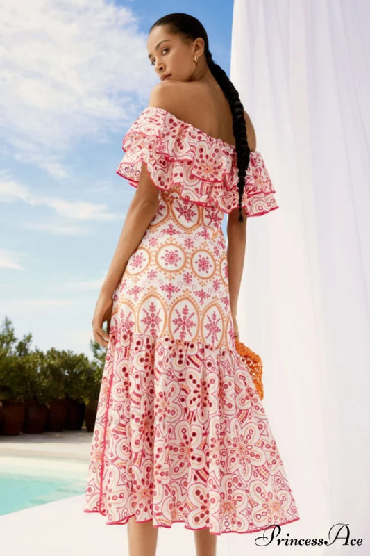 Isabella Elegant Long Dress S / Orange/Pink