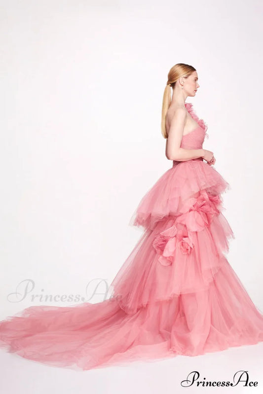 Isabella One-shoulder 3D Trendy Floral Soft Tulle Gown