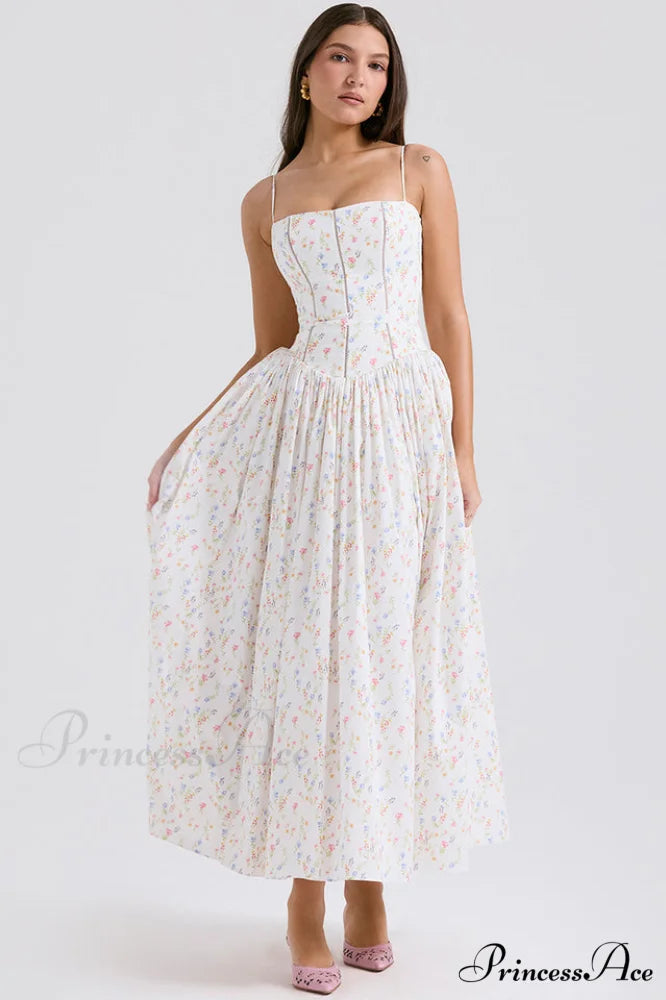 Isabella White Stylish Cotton Sundress XS / White Floral