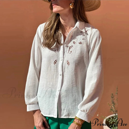 Ivory Cotton Linen Lace Floral Embroidery Boho Top bohoblouse-250126