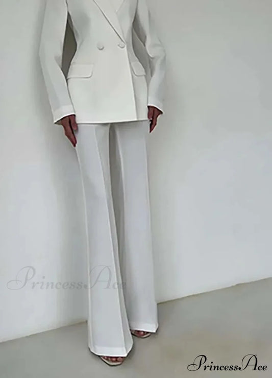 Ivory Dual Buttoned Straight Pants Workplace Two Piece Ensemble officetwopieceset-250223