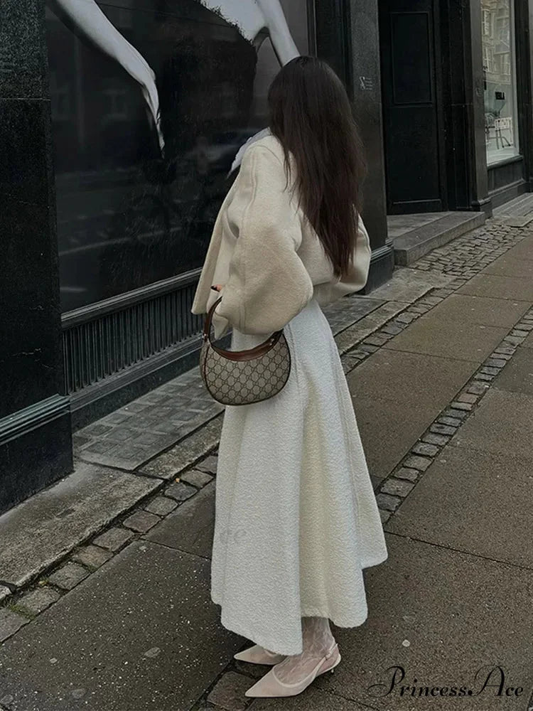 Ivory Extended Sleeve Woolen Overcoat coats-241228
