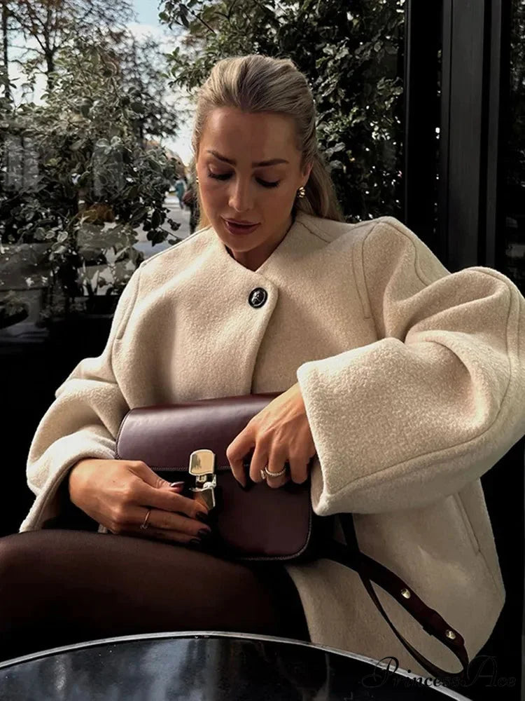 Ivory Extended Sleeve Woolen Overcoat coats-241228