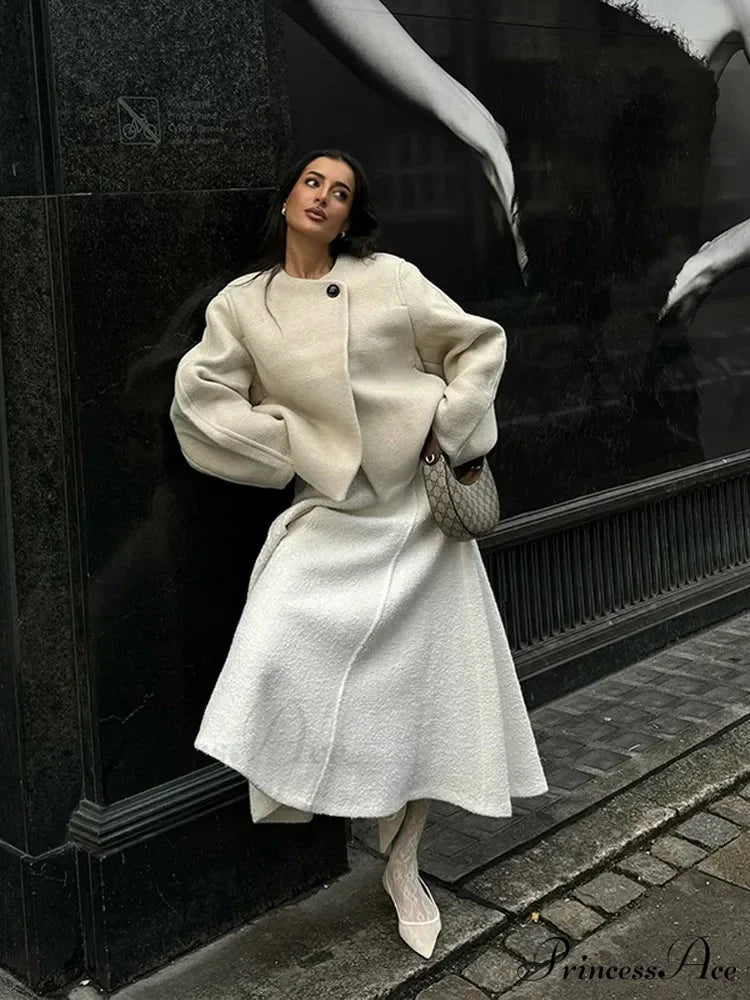 Ivory Extended Sleeve Woolen Overcoat coats-241228
