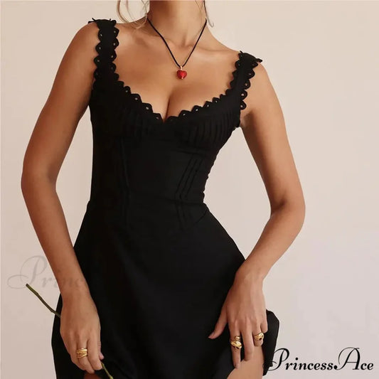 Ivory Knitted Lace Petite Dress Black / S minidress-250223