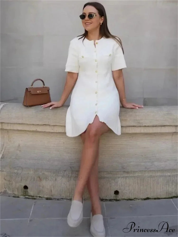 Ivory Knitted Pocket Mini Dress minidress-250223